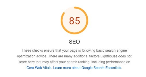 SEO Lighthouse Score