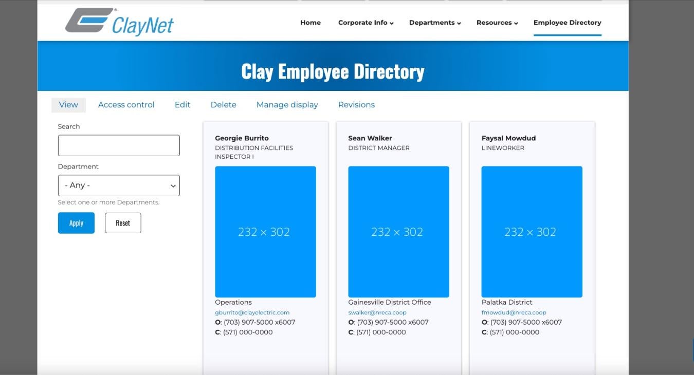 Employee Directory with Filterable Departments